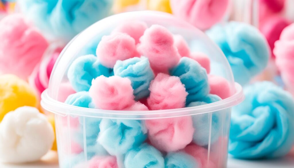 cotton candy in a plastic container