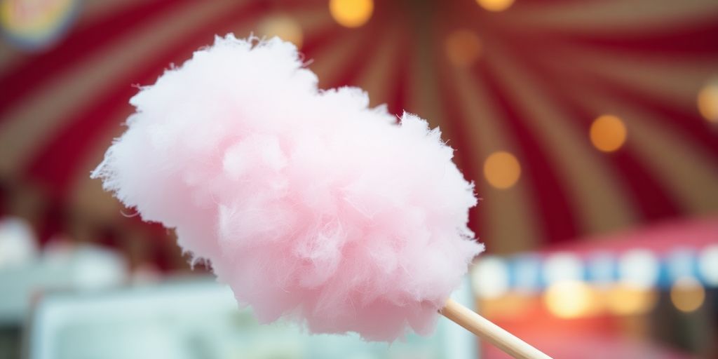 Fluffy pastel cotton candy on a stick.