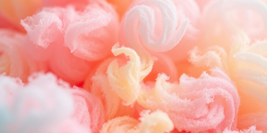 Colorful cotton candy with fluffy texture and vibrant colors.