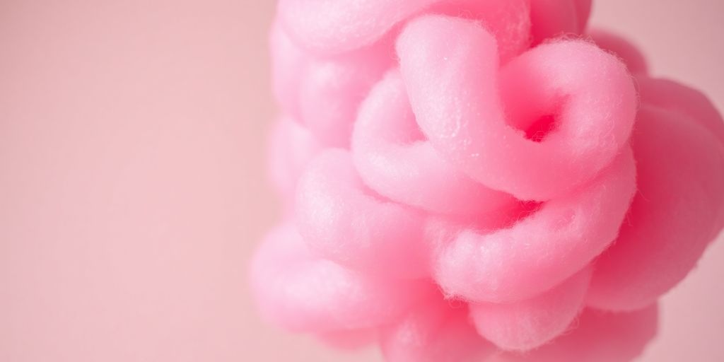 Fluffy pink strawberry cotton candy on a stick.