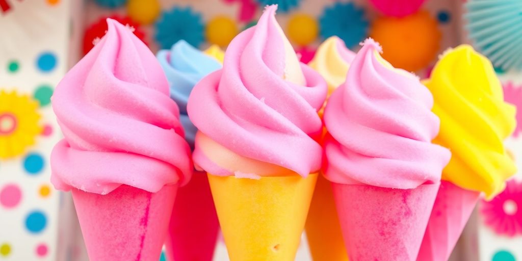 Colorful cotton candy cones at a festive event.