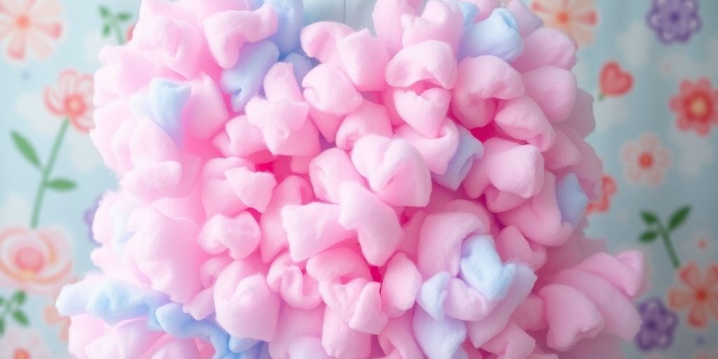 Close-up of a fluffy, colorful cotton candy costume.